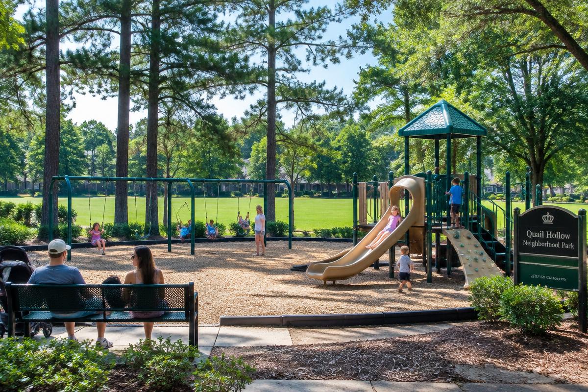 Illustration of children playing at a neighborhood park in Charlotte